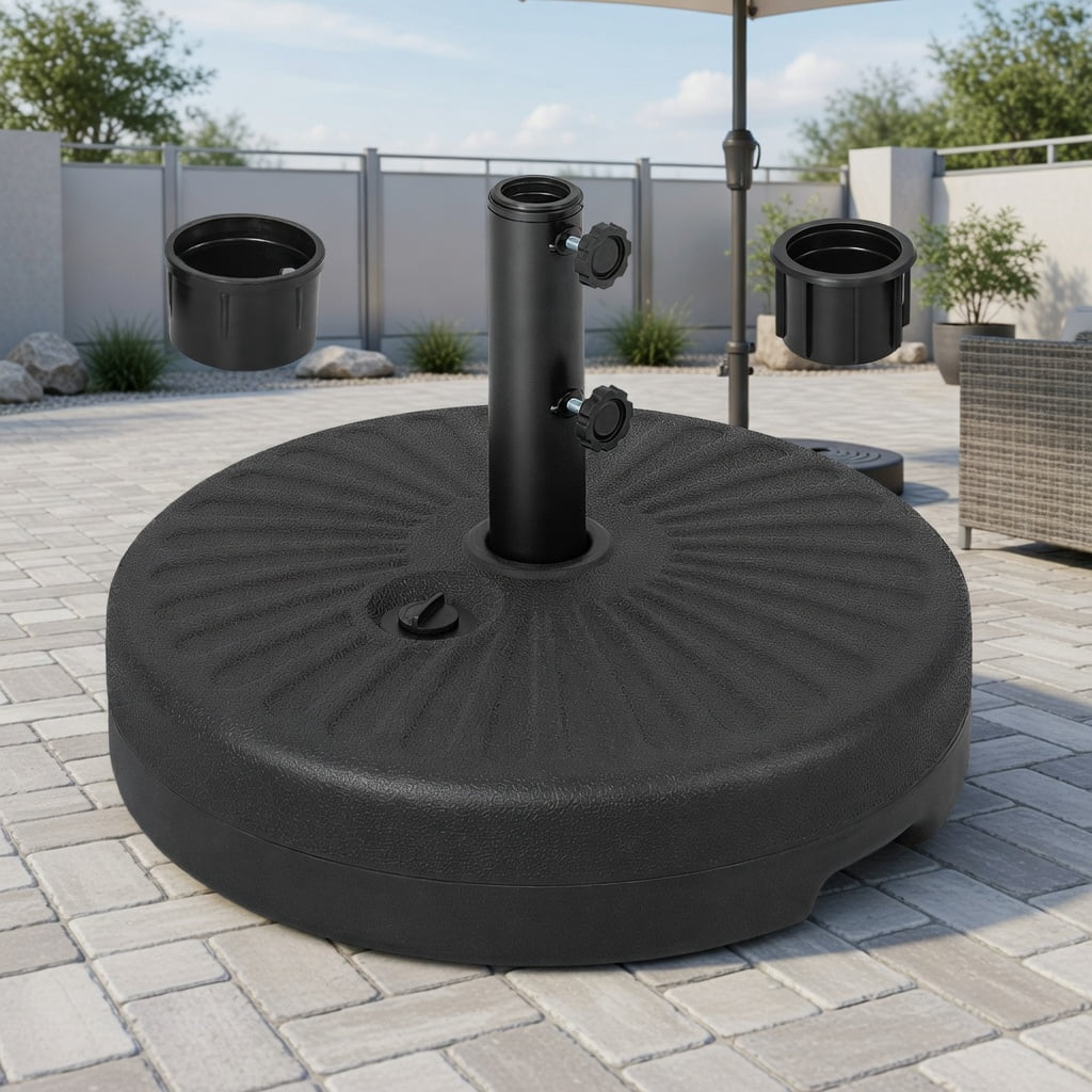 Resenkos Outdoor Umbrella Base, 19.5 Inch Fillable Round Umbrella Base Stand for Yard Garden Poolside-Black, Black