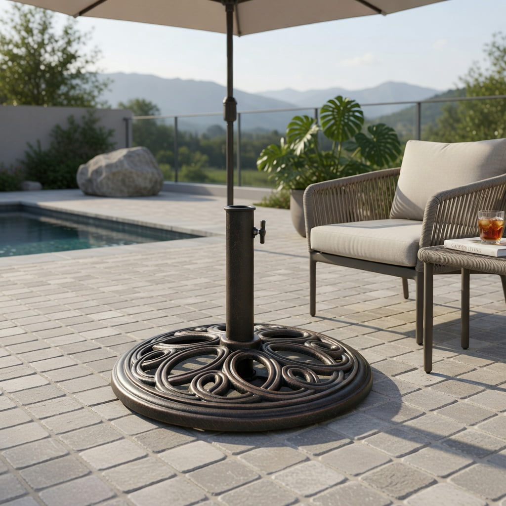 Resenkos Outdoor Umbrella Base, 23 Pounds 17 3/4 Inch Round Umbrella Base Stand, Black