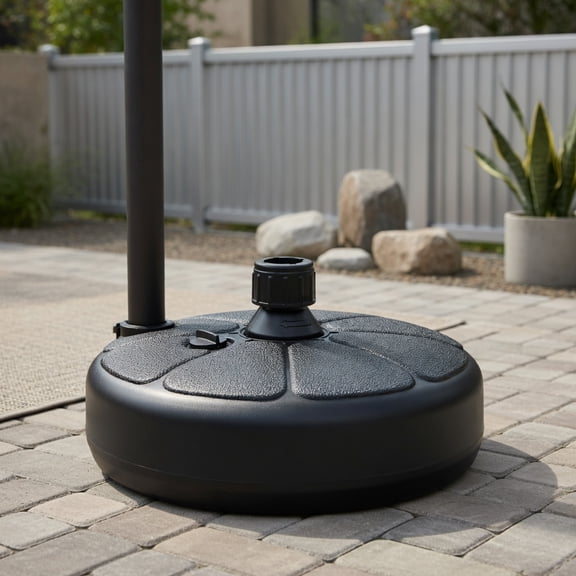 Resenkos Outdoor Umbrella Base, 27 lbs Fillable Round Umbrella Base Stand for Yard Garden Poolside, Black
