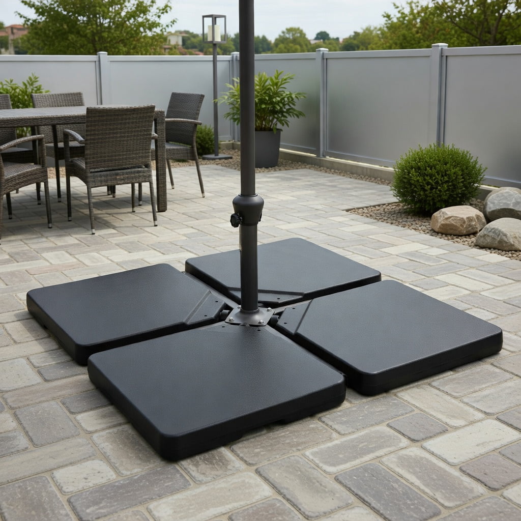 Resenkos Outdoor Umbrella Base, 4 Pieces 13L Cantilever Offset Patio Umbrella Base with Easy-Fill Spouts, Black