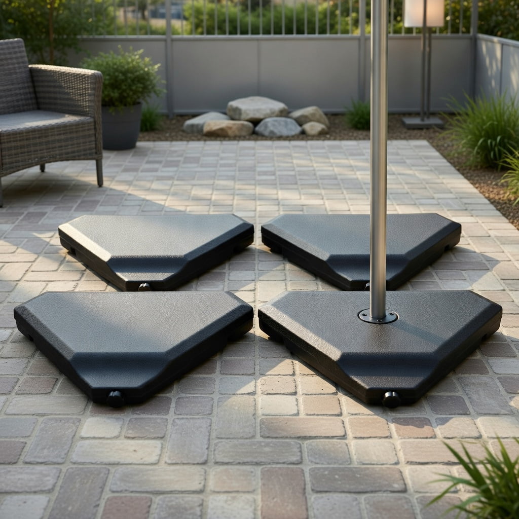 Resenkos Outdoor Umbrella Base, 4 Pieces 195 lbs Patio Cantilever Offset Umbrella Base Weight Sand, Black