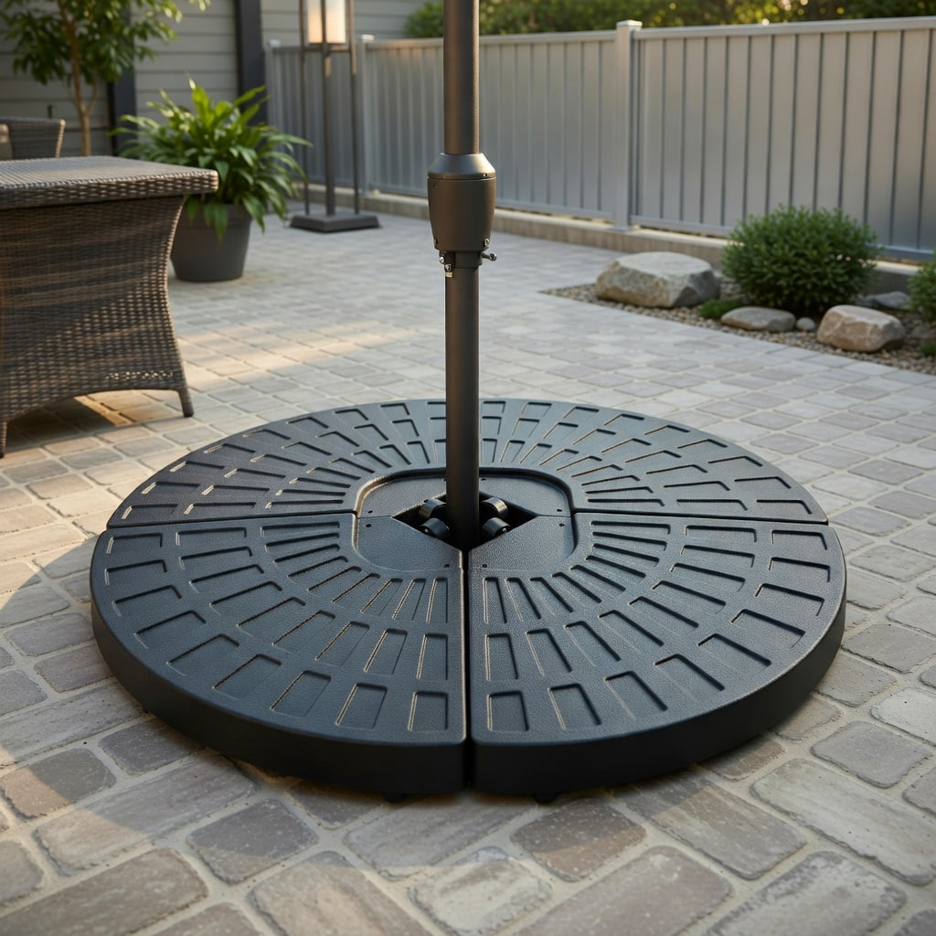 Resenkos Outdoor Umbrella Base, 4 Pieces Outdoor Cantilever Offset Patio Umbrella Base, Black