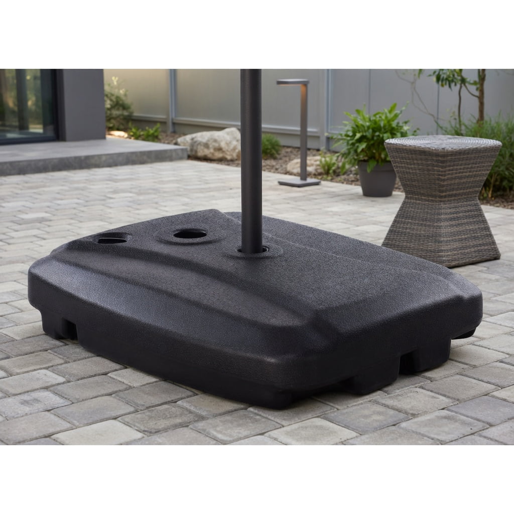 Resenkos Outdoor Umbrella Base, 60L Plastic Weighted Fill Water Sand Wheel Patio Umbrella Base, Black
