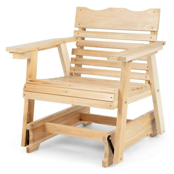 Resenkos Outdoor Wood Rocking Chair with High Back and Widened Armrests, Outdoor Glider Rocking Chair Cushion Lawn, Outdoor Furniture for Porch,Backyard,Indoor and Garden, Natural