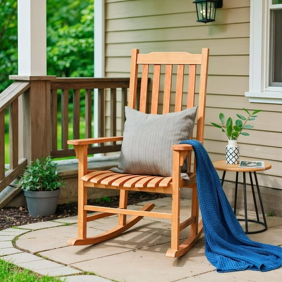 Resenkos Outdoor Wood Rocking Chair, Patio Rocking Chairs, Chair Single Rocker for Patio Deck Porch,Backyard,Indoor and Garden