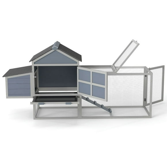 Resenkos Outdoor Wooden Chicken Coop With Nesting Box, Run & Resting Room, Grey, Perfect For Backyard Farming, Gray