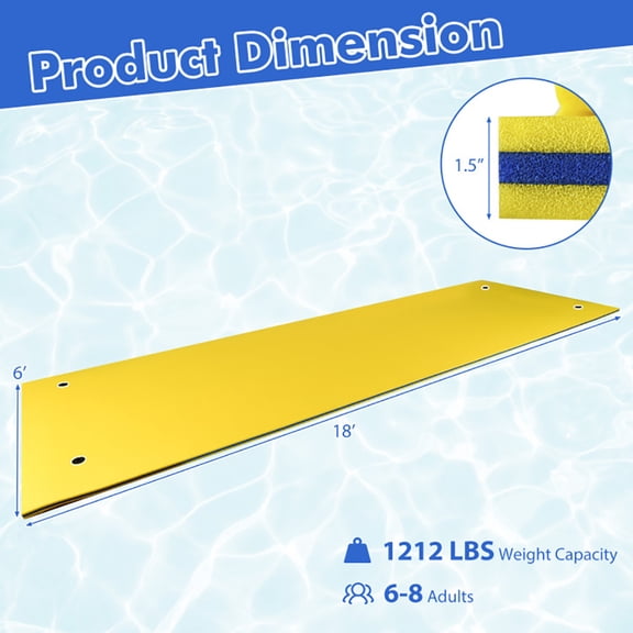 Resenkos Outroad Floating Water Pad Mat, Floating Island Pad,3 Layer Floating Water Pad Foam Mat-Yellow