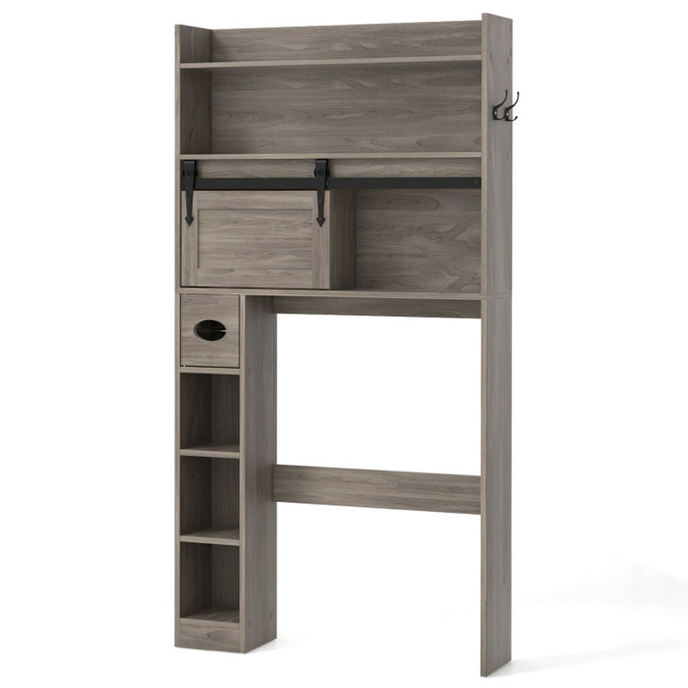 Resenkos Over The Toilet Storage Cabinet with Sliding Barn Door and Adjustable Shelves-Gray, Bathroom Cabinet Organizer