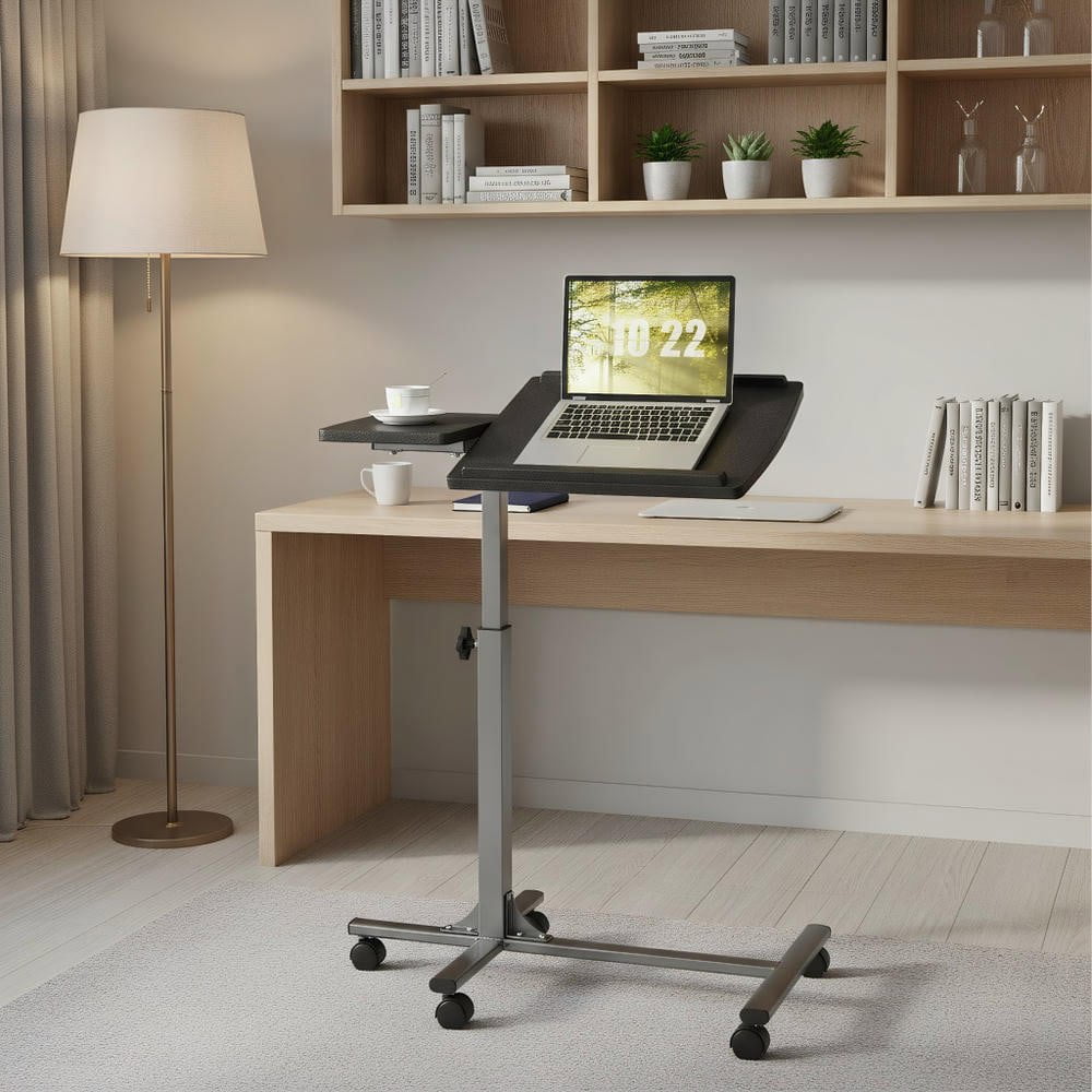 Resenkos Overbed Table,Tray Table,Standing Desk,Adjustable Angle Height Rolling Laptop Table-Black