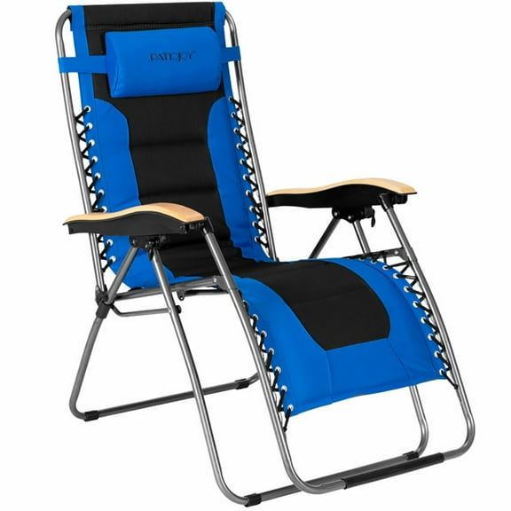 Resenkos Oversize Folding Adjustable Padded Zero Gravity Lounge Chair-Blue, Zero Gravity Lawn Lounge Chairs with Cup Holder, Reclining Folding Outdoor Chairs for Deck, Beach, Yard