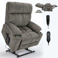 thumbnail image 1 of Resenkos Oversized Dual Motor Power Lift Recliner, 24.5" Wide Seat, Massage & Heat, Cup Holders, 350lb Capacity, Brown, 1 of 16