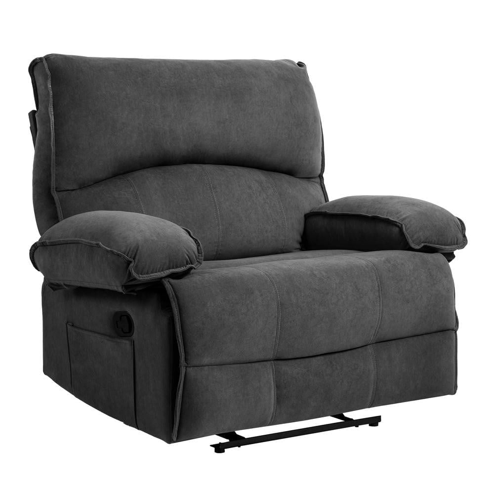 Resenkos Oversized Push-Back Recliner, 27.5" Wide Seat, Massage Pillow, Super Soft Fleece, 2-Box Shipping, Gray