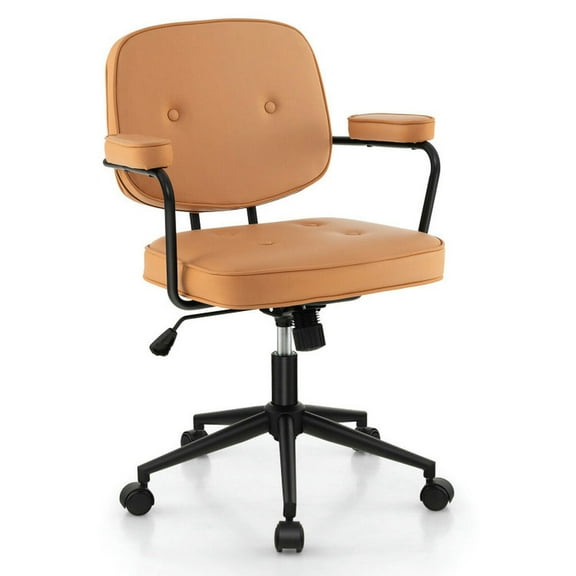 Resenkos PU Leather Office Chair with Rocking Backrest and Ergonomic Armrest-Orange, Home Office Computer Desk Chair, Small Office Chair for Bedroom,Study