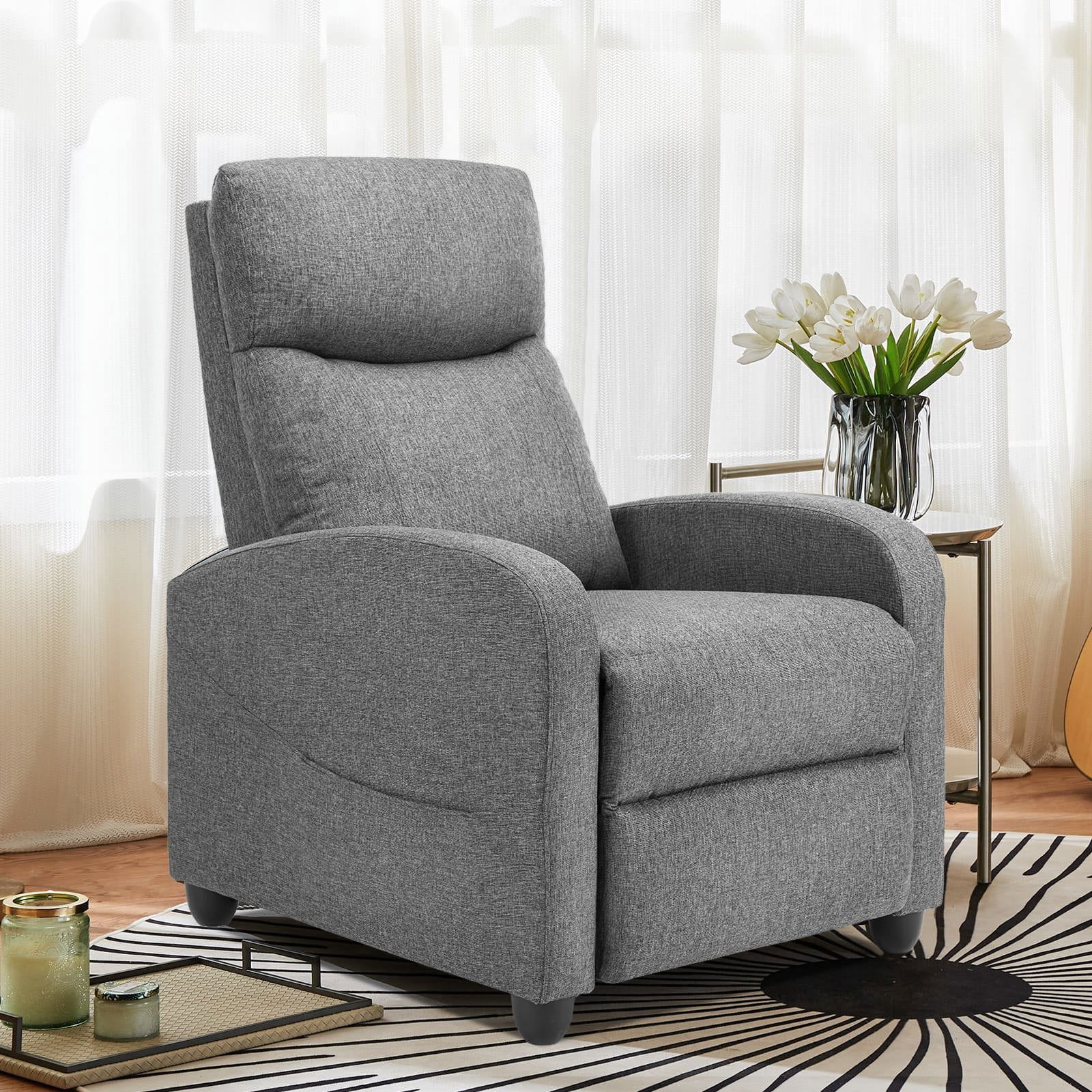 Resenkos PU Leather Recliner Chair, Adjustable Reclining Sofa without Massage Function for Living Room and Bedroom, Gray