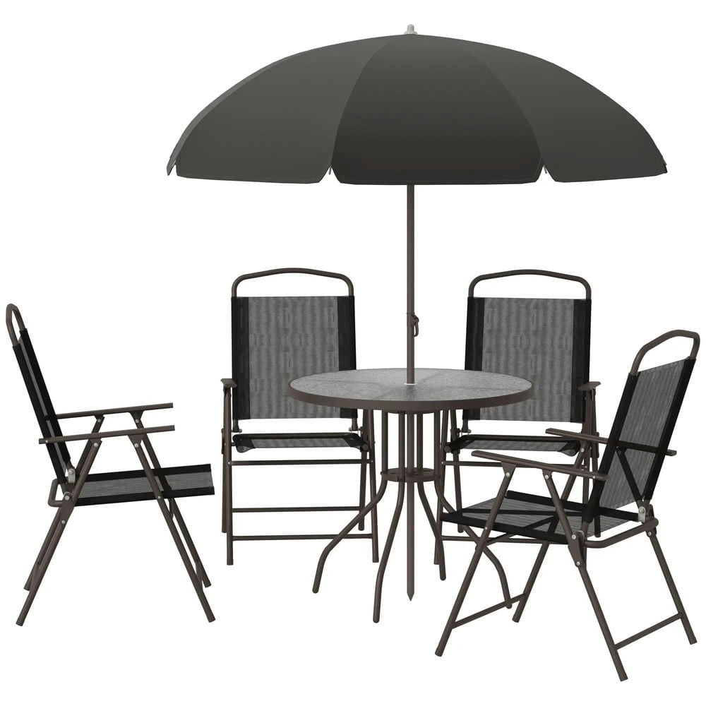 Resenkos Patio Dining Sets,Patio Furniture Sets,6 Piece Outdoor Table and Chairs with 4 Folding Dining Chairs & Round Glass Table, Black