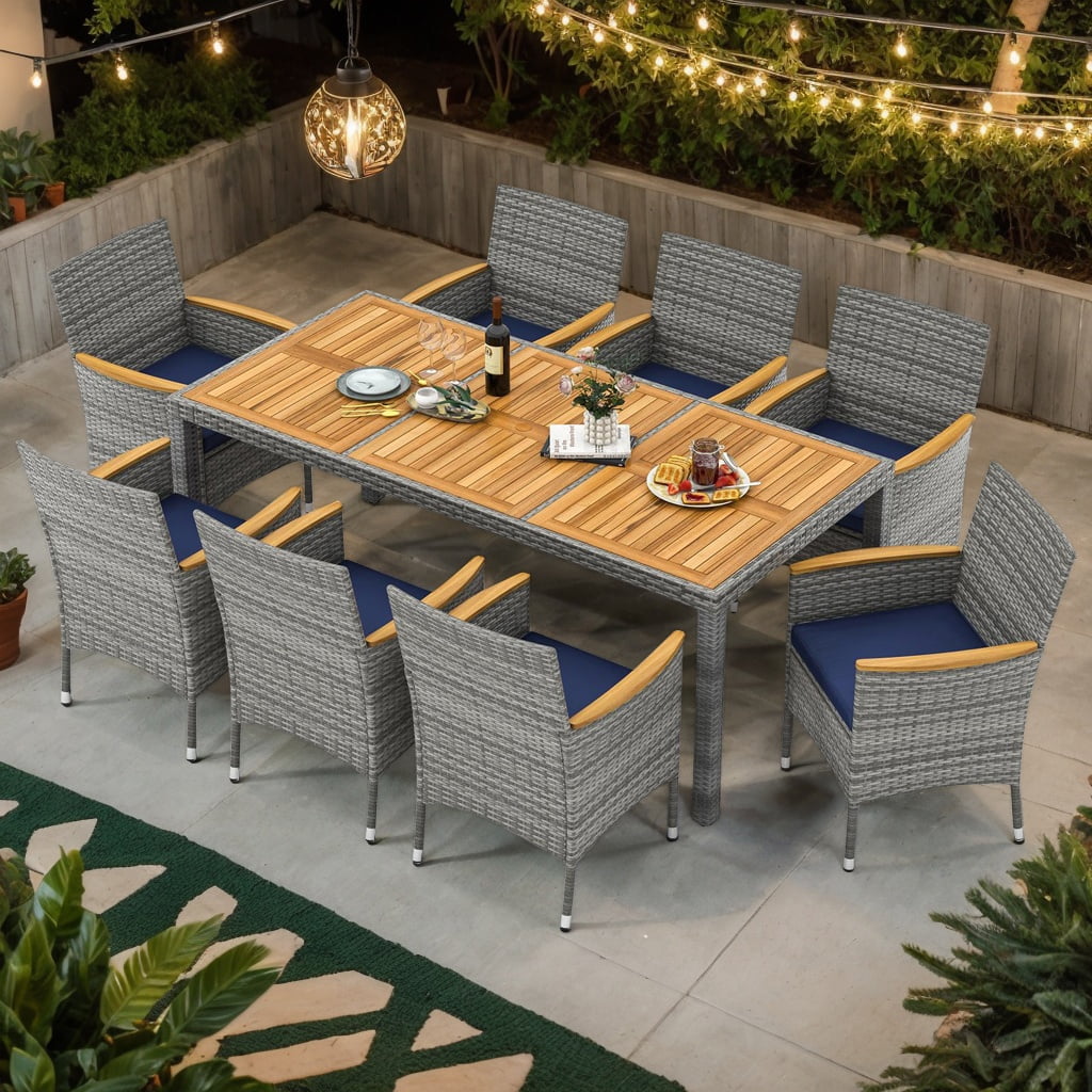Resenkos Patio Dining Sets,Patio Furniture Sets,9 Pieces Patio PE Wicker Dining Set for Deck Garden and Yard-Navy