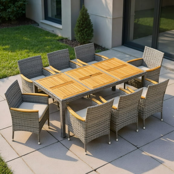 Resenkos Patio Dining Sets,Patio Furniture Sets,9 Pieces Patio PE Wicker Dining Set for Deck Garden and Yard-White