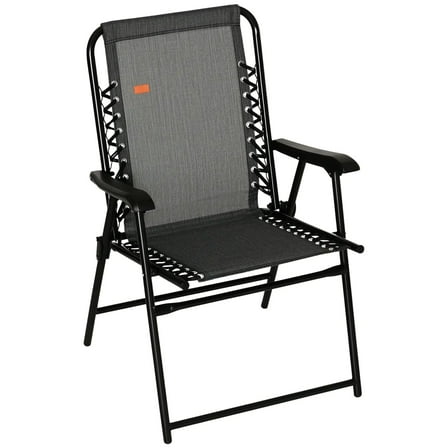 Resenkos Patio Folding Chair, Outdoor Bungee Sling Chair w/ Armrests, Portable Lawn Chair, Alloy Steel, Gray