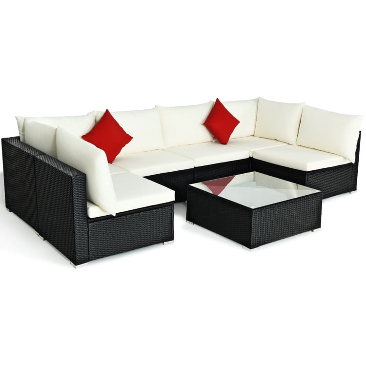 Resenkos Patio Furniture 7 Piece Wicker Sectional Sofa Couch Set  All Weather Wicker Patio Conversation Set for Porch Lawn