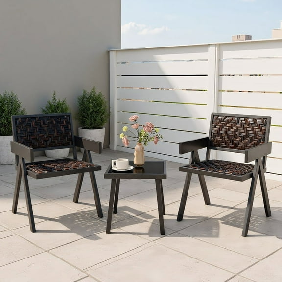 Resenkos Patio Furniture Sets,Outdoor & Patio Furniture Sets,3 Pieces Patio PE Wicker Bistro Set with Quick-Drying Foam-Black