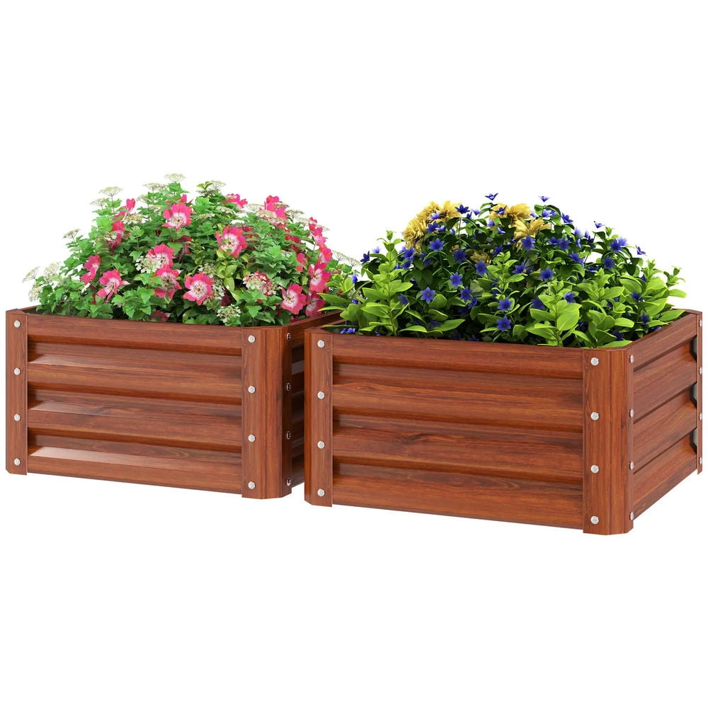 Resenkos Patio Planting Bed, Raised Garden Bed,2 Piece Galvanized Raised Garden Bed, 2' x 2' x 1' Metal Planter Box, Brown