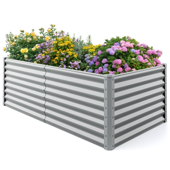 Resenkos Patio Planting Bed, Raised Garden Bed,6 x 3 x 2 Feet Metal Rectangular Raised Garden Bed with Open Bottom Design-Gray