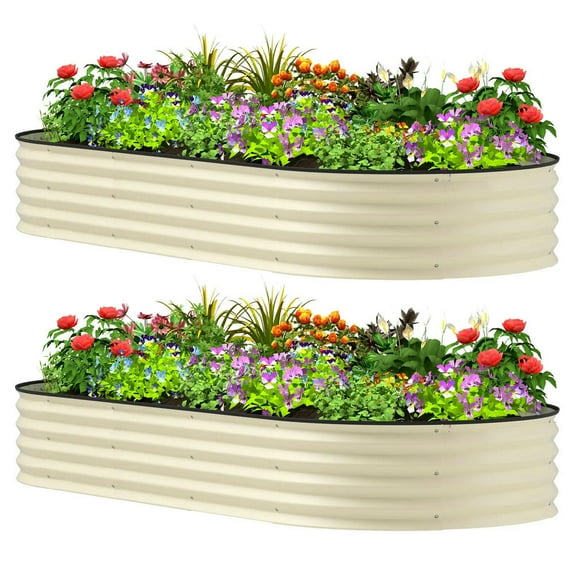 Resenkos Patio Planting Bed, Raised Garden Bed,7' x 3' x 1' Raised Garden Bed Sets for Gardening with Metal Plant Stakes, Cream White