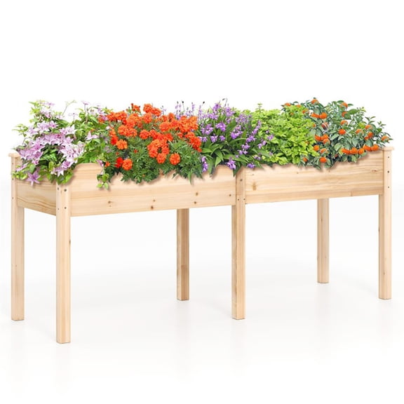 Resenkos Patio Planting Bed, Raised Garden Bed,Fir Wood Outdoor Raised Garden Bed with Divider Panel and Drainage Holes-Natural