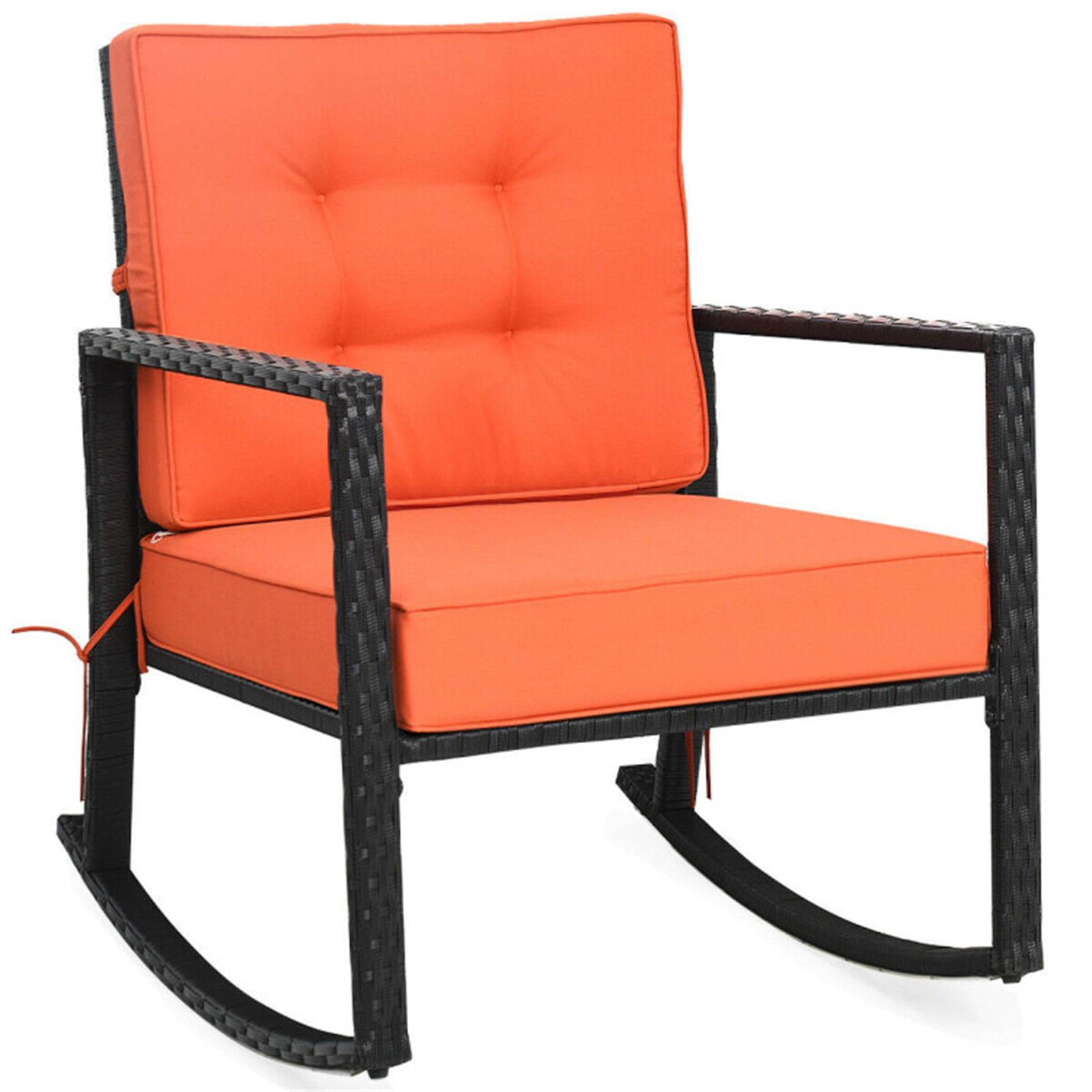 Resenkos Patio Rattan Rocker,Outdoor Glider Rocking Chair Cushion Lawn,Outdoor Furniture for Porch,Backyard,Indoor and Garden, Orange