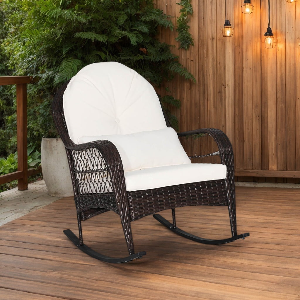 Patio Rattan Rocking Chair Resenkos Patio Rattan Rocking Chair with Seat Back Cushions and Waist ...