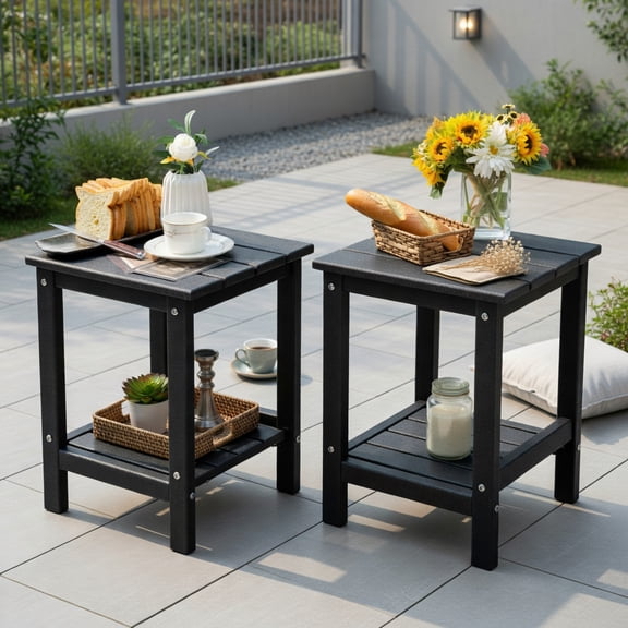 Resenkos PatioCoffeeTables,Patio Tables,Set of 2 14 Inch Square Weather-Resistant Adirondack Side Table-Black