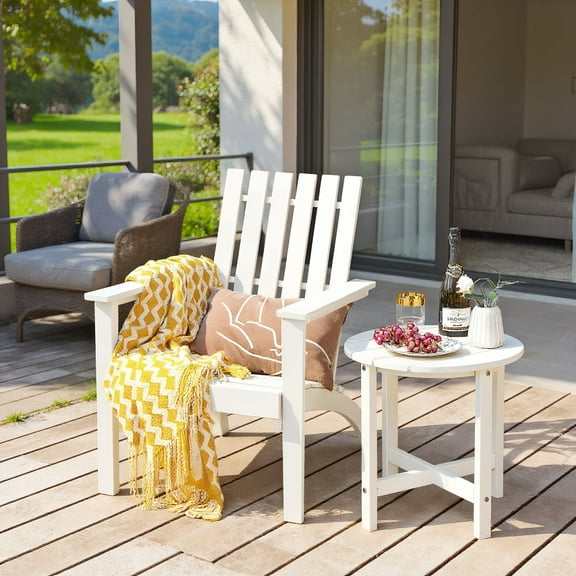 Resenkos Patio&nbsp;Coffee&nbsp;Tables,Patio Tables,Set of 2 18 Inch Round Weather-Resistant Adirondack Side Tables-White