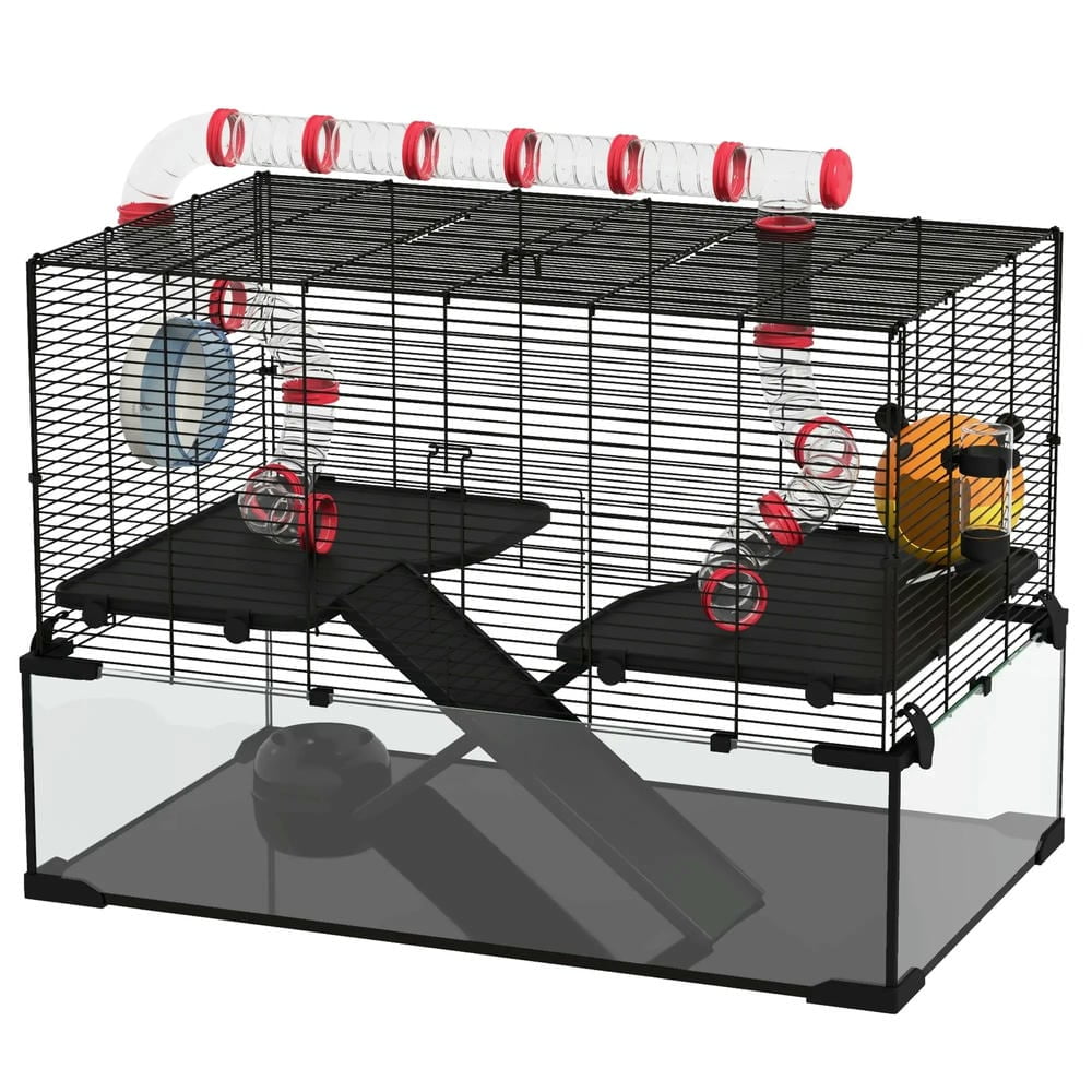 Resenkos Pet Mouse Cage, Hedgehog Cage,31" Hamster Cage with Tube and Tunnel, Deep Glass Bottom