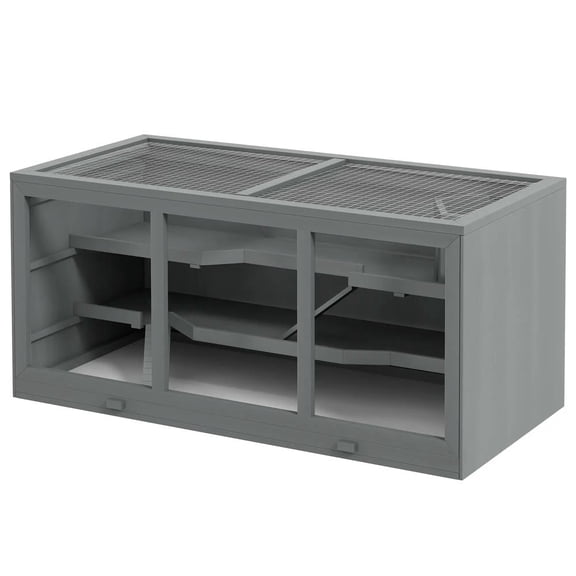 Resenkos Pet Mouse Cage, Hedgehog Cage,Extra Large Wooden Hamster Cage with Opening Roof, Hut, Ramps, Gray