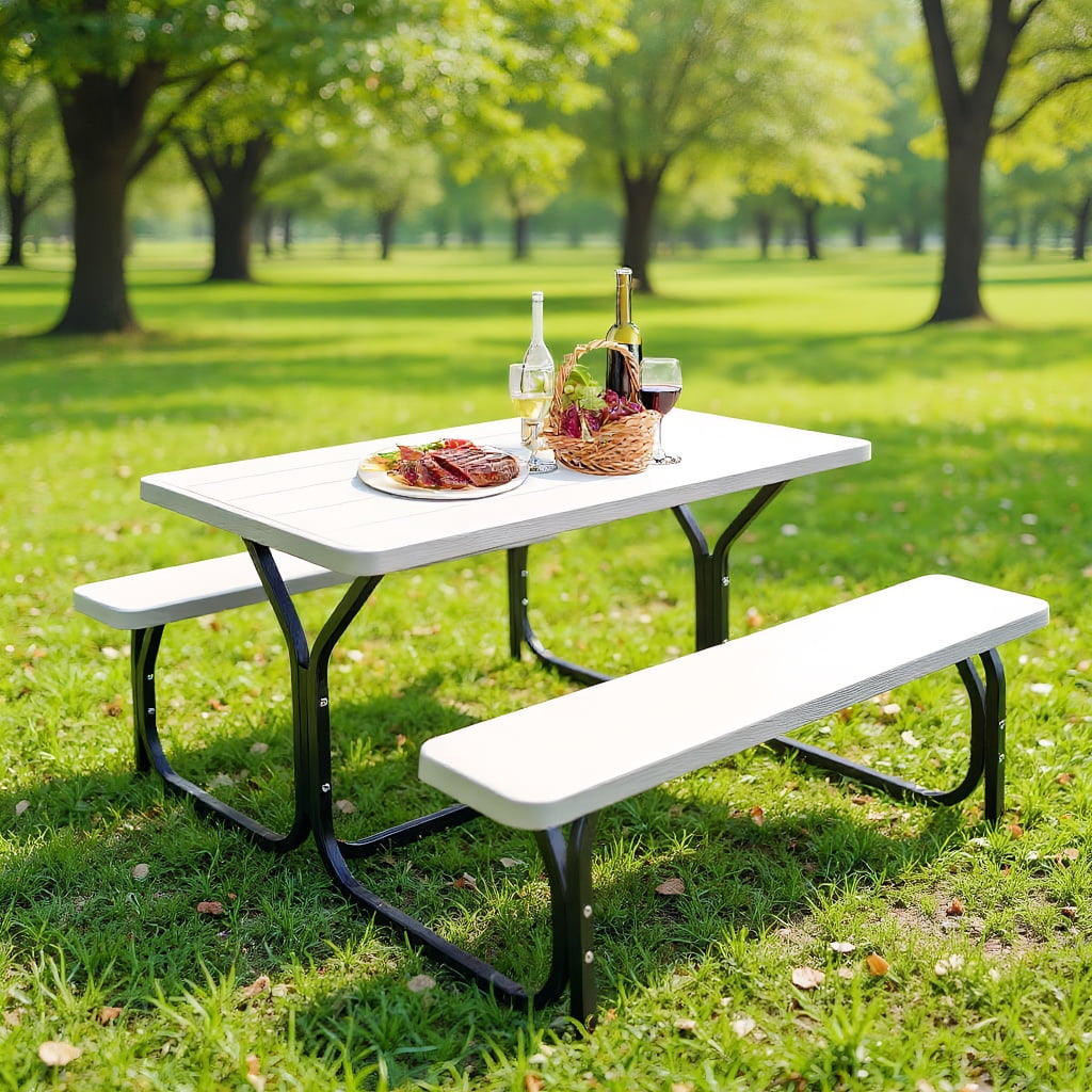 Resenkos Picnic Table Bench Set for Outdoor Camping -White for Patio Back Deck, Balcany, Poolside Resenkos Picnic Table Bench Set for Outdoor Camping -White for Patio Back Deck, Balcany, Poolside