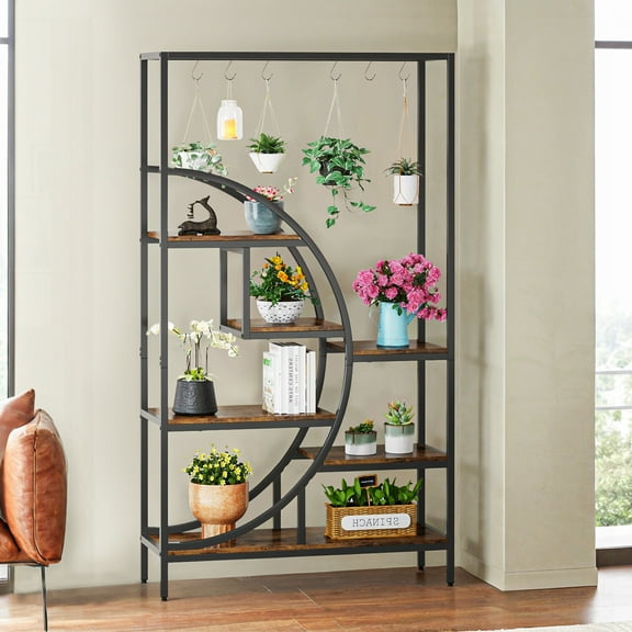Resenkos Plant Stand,Flower Pot Holder Shelf Planter Display Shelving Unit,70.9" Tall Plant Stand, 7 Tier Flower Pots Display Rack with 6 Hooks