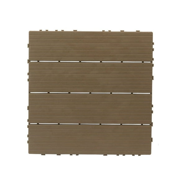 Resenkos Plastic Deck Tiles, 27 Pack Of Interlocking Flooring, 11.4"x11.4" Water-Resistant Tiles For Indoor & Outdoor Spaces, Light Coffee