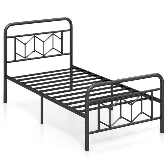 Resenkos Platform Bed Frame, Bedroom Bed Frame,Platform Bed with High Headboard and Snap Lock Metal Slats-Twin Size