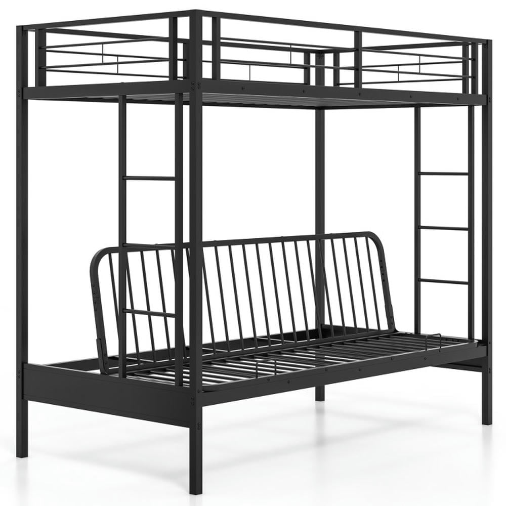 Resenkos Platform Bed Frame, Bedroom Bed Frame,Twin Over Futon Bunk Bed with 2 Ladders and Safety Guardrails-Black Resenkos Platform Bed Frame, Bedroom Bed Frame,Twin Over Futon Bunk Bed with 2 Ladders and Safety Guardrails-Black