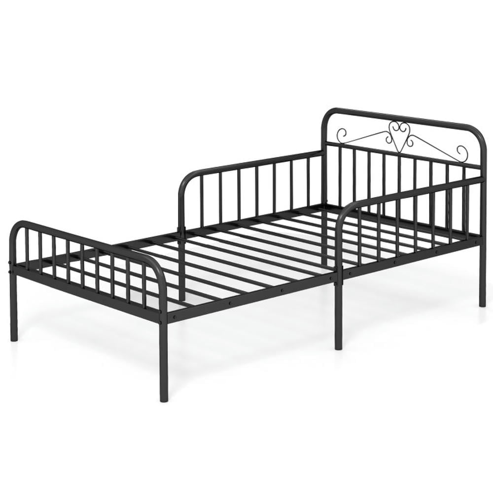 Resenkos Platform Bed Frame, Bedroom Bed Frame,Twin Size Bed Frame with Headboard and Safety Side Guardrails-Black