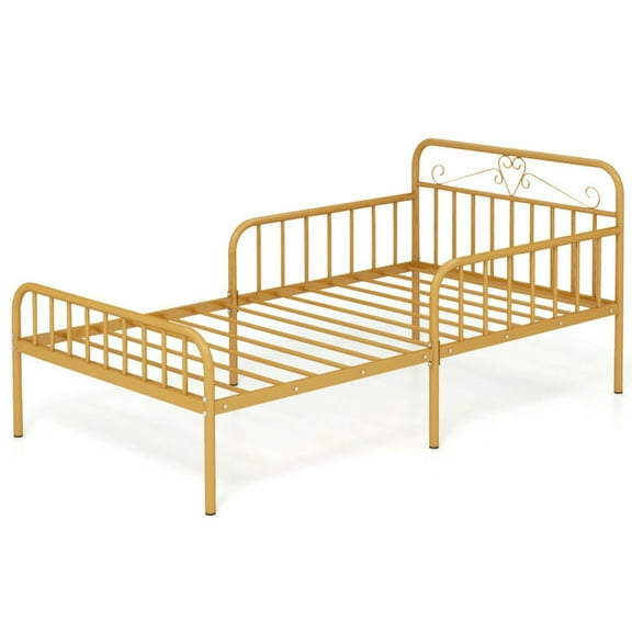 Resenkos Platform Bed Frame, Bedroom Bed Frame,Twin Size Bed Frame with Headboard and Safety Side Guardrails-Gold