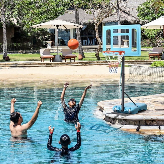 Resenkos Poolside Basketball Hoop Stand - 36.5"-48.5" Adjustable Height, Clear Backboard & Fillable Base (Whole Family Use), Blue/Black/Red/Multicolor