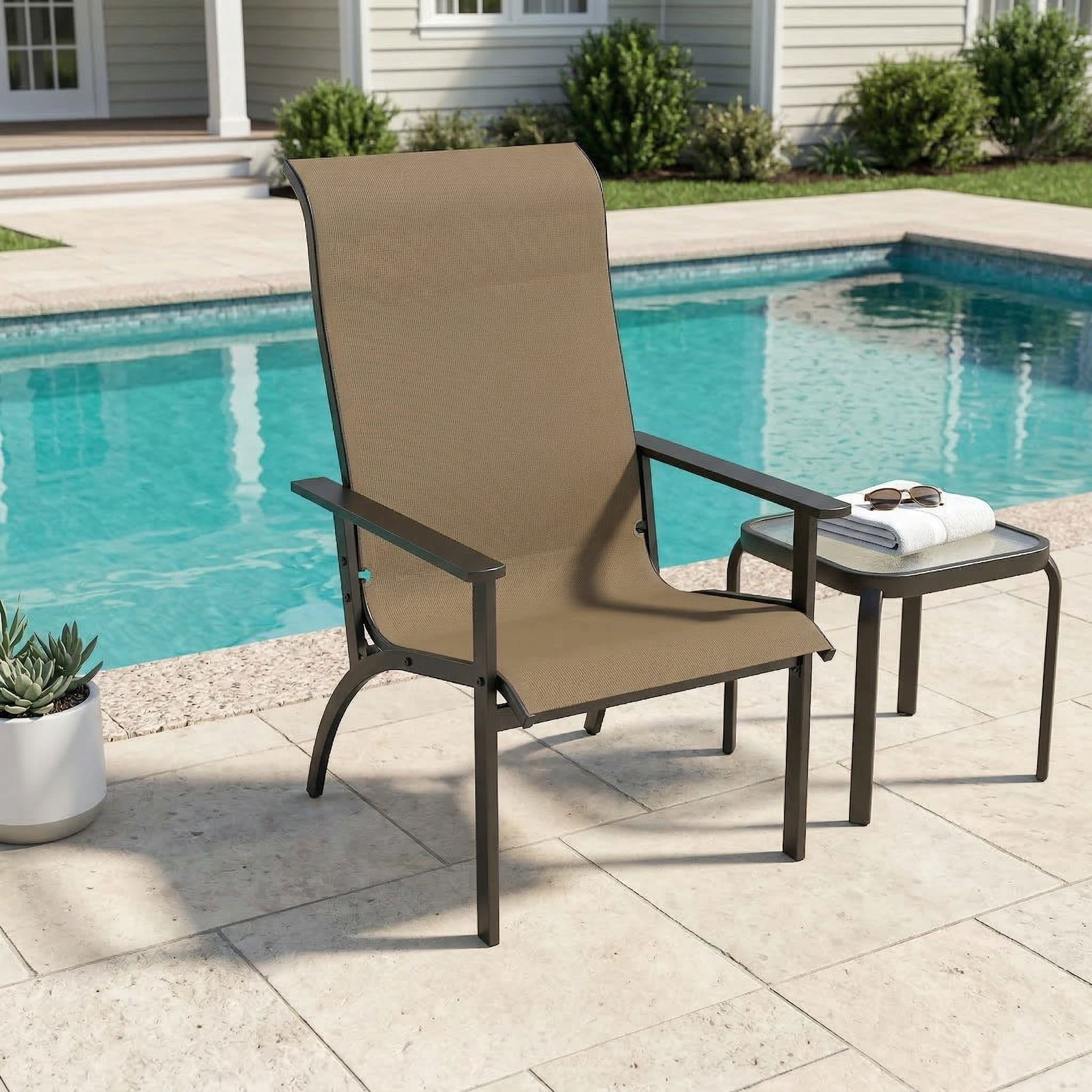 Resenkos Porch Seating for Patio, Garden, Yard, High Backrest Heavy Duty Metal Frame Outdoor Adirondack Chair, Brown