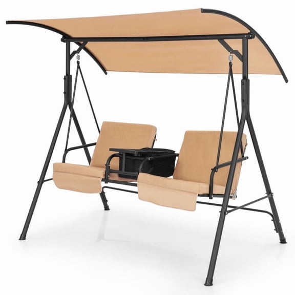 Resenkos Porch Swing Chair - Hanging Outdoor Swing with Adjustable Canopy, for Garden & Backyard, Beige