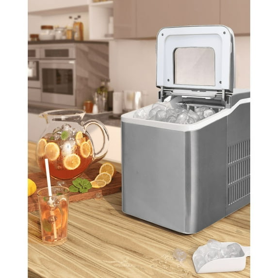 Resenkos Portable Countertop Ice Maker Machine with Scoop-Silver,Countertop Ice Maker Machine with Handle, Portable Ice Maker with Scoop for Home/Kitchen/Camping/RV
