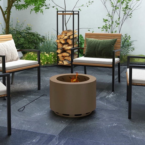 Resenkos Portable Smokeless Fire Pit, Steel Camping Stove with Fire Poker for Outdoors - Bronze
