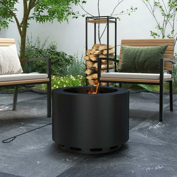 Resenkos Portable Smokeless Steel Fire Pit for Camping, Patio and Backyard, Includes Poker - Black