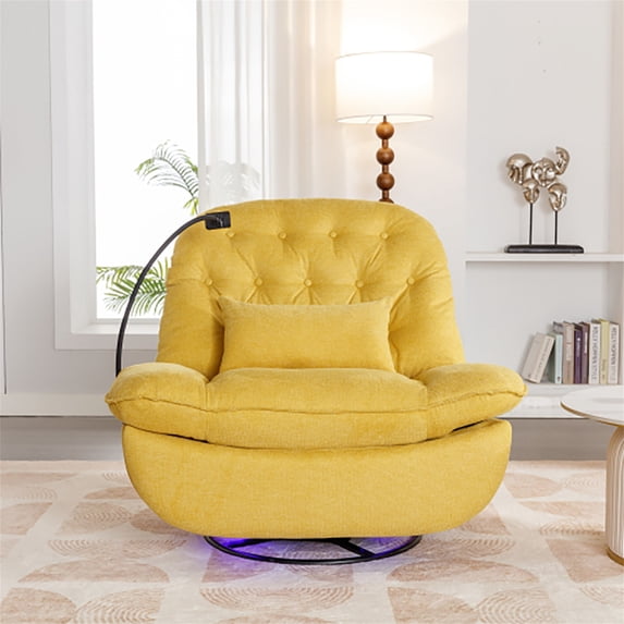 Resenkos Power Recliner Chair with Voice Control, Bluetooth Music Player, USB Ports, Atmosphere Lamp, Massage Recliner wite 270 Degree Swivel for Living Room, Bedroom, Yellow