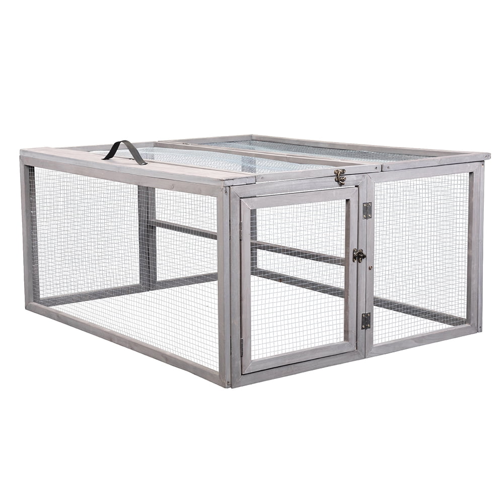 Resenkos Rabbit Hutch, Bunny Cage, Chicken Coop,Folding Rabbit Hutch with Roosting Bar, Wood Collapsible Guinea Chick Run, Outdoor Bunny Cage, Portable, Gray