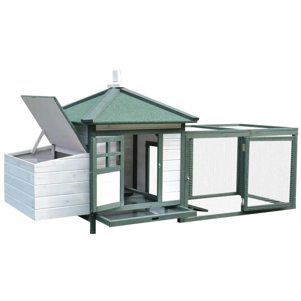 Resenkos Rabbit Hutch, Duck Cage Hutch,Chicken Coop,77" Wooden Chicken Coop Hen House with Nesting Box, Enclosed Run and Removable Tray, Green